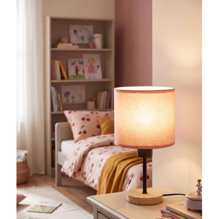 Brilagi - Lampă de masă pentru copii BOBO WOOD 1xE27/25W/230V stejar/negru/roz