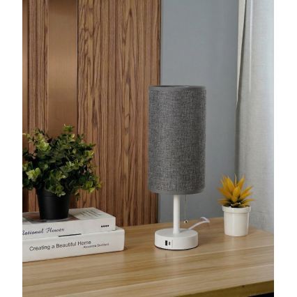 Brilagi - Lampă de masă cu port USB TABLON 1xE27/25W/230V alb/gri