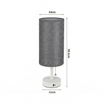 Brilagi - Lampă de masă cu port USB TABLON 1xE27/25W/230V alb/gri