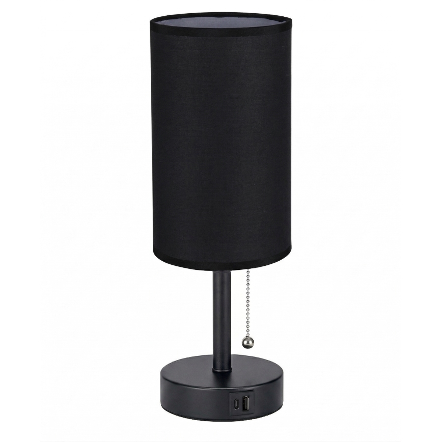 Brilagi - Lampă de masă cu port USB TABLON, 1xE27/25W/230V, neagră