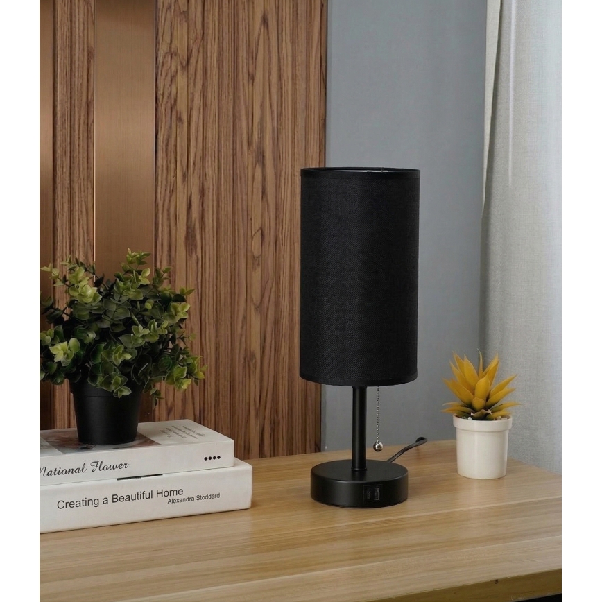 Brilagi - Lampă de masă cu port USB TABLON, 1xE27/25W/230V, neagră
