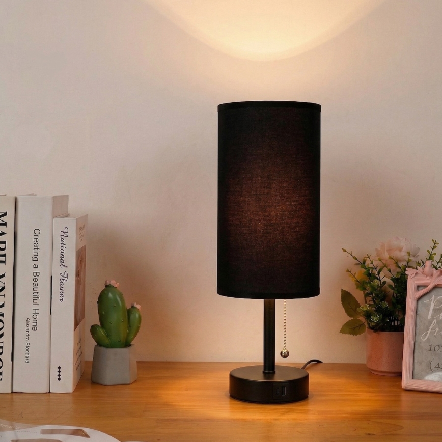 Brilagi - Lampă de masă cu port USB TABLON, 1xE27/25W/230V, neagră