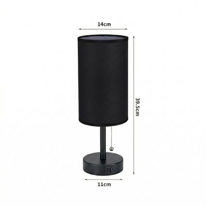 Brilagi - Lampă de masă cu port USB TABLON, 1xE27/25W/230V, neagră