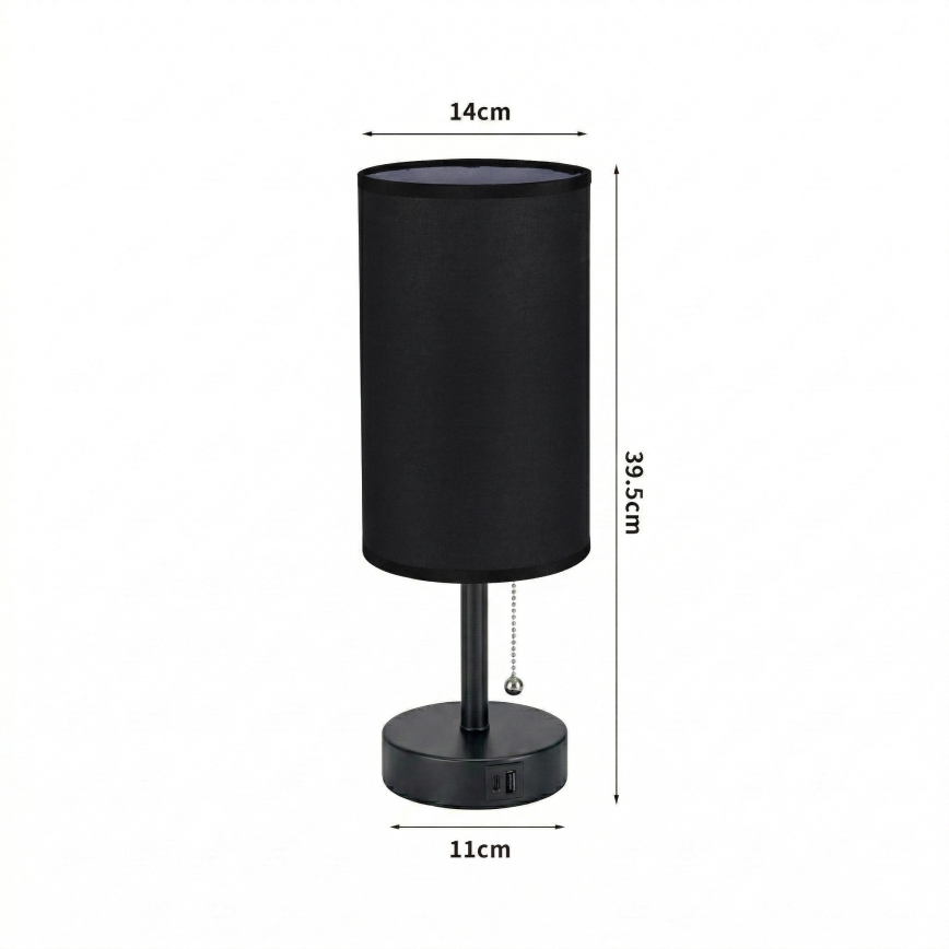 Brilagi - Lampă de masă cu port USB TABLON, 1xE27/25W/230V, neagră