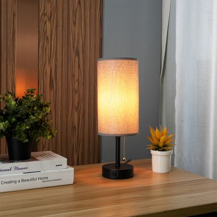 Brilagi - Lampă de masă cu port USB TABLON 1xE27/25W/230V negru/gri