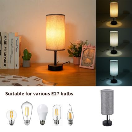 Brilagi - Lampă de masă cu port USB TABLON 1xE27/25W/230V negru/gri