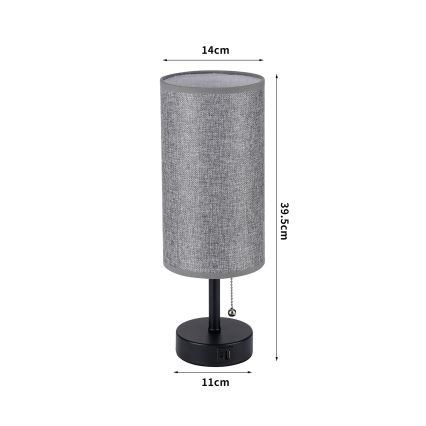 Brilagi - Lampă de masă cu port USB TABLON 1xE27/25W/230V negru/gri