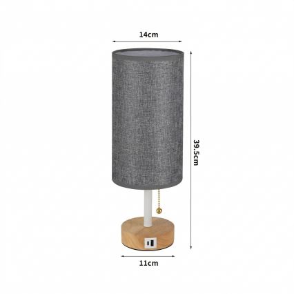 Brilagi - Lampă de masă cu port USB TABLON 1xE27/25W/230V stejar/alb/gri
