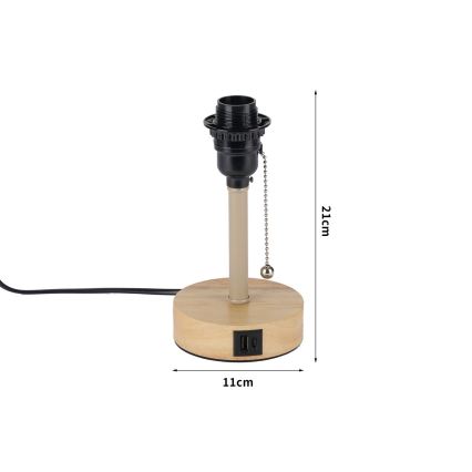 Brilagi - Lampă de masă cu port USB TABLON 1xE27/25W/230V stejar/bej