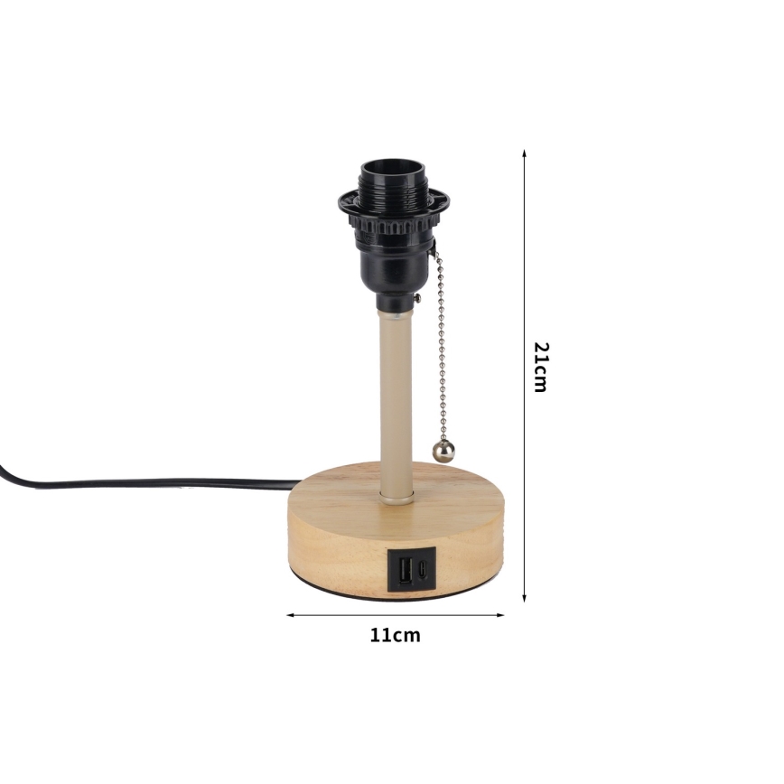Brilagi - Lampă de masă cu port USB TABLON 1xE27/25W/230V stejar/bej