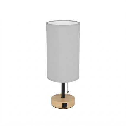 Brilagi - Lampă de masă cu port USB TABLON 1xE27/25W/230V stejar/negru/alb