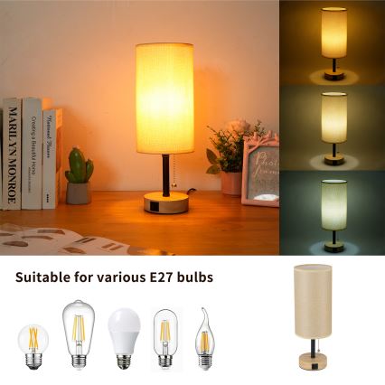 Brilagi - Lampă de masă cu port USB TABLON 1xE27/25W/230V stejar/negru/bej