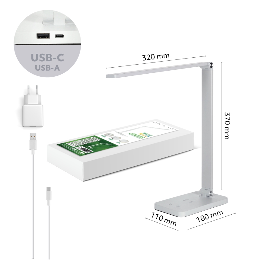 BRILAGI - Lampă de birou tactilă LED dimabilă cu încărcare wireless QI MODO CHARGE LED/7W/5V 3000/4000/6000K albă