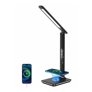 Brilagi - Lampă de masă LED reglabilă cu încărcare wireless QI și USB REGINA LED/8,5W/230V negru
