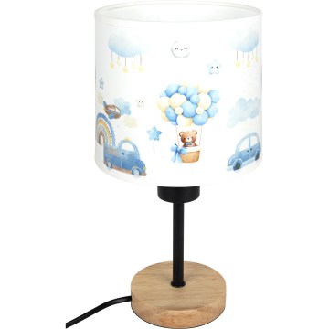 Brilagi - Lampă de masă pentru copii BOBO WOOD 1xE27/25W/230V stejar/negru/alb/albastru/ursuleți