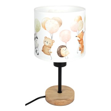 Brilagi - Lampă de masă pentru copii BOBO WOOD 1xE27/25W/230V stejar/negru/alb/cu animăluțe