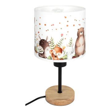 Brilagi - Lampă de masă pentru copii BOBO WOOD 1xE27/25W/230V stejar/negru/alb/cu animăluțe
