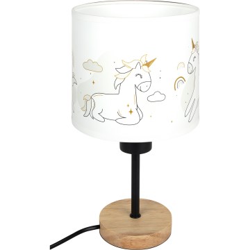 Brilagi - Lampă de masă pentru copii BOBO WOOD 1xE27/25W/230V stejar/negru/alb/cu unicorni
