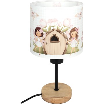 Brilagi - Lampă de masă pentru copii BOBO WOOD 1xE27/25W/230V stejar/negru/alb/roz/zâne