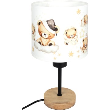Brilagi - Lampă de masă pentru copii BOBO WOOD 1xE27/25W/230V stejar/negru/alb/ursuleți