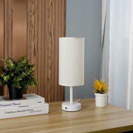 Brilagi - Lampă de masă TABLON cu port USB, 1xE27/25W/230V, alb/crem