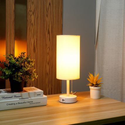 Brilagi - Lampă de masă TABLON cu port USB, 1xE27/25W/230V, alb/crem