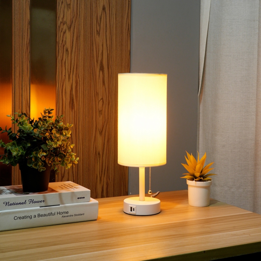 Brilagi - Lampă de masă TABLON cu port USB, 1xE27/25W/230V, alb/crem