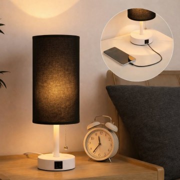 Brilagi - Lampă de masă TABLON cu port USB, 1xE27/25W/230V, alb/negru