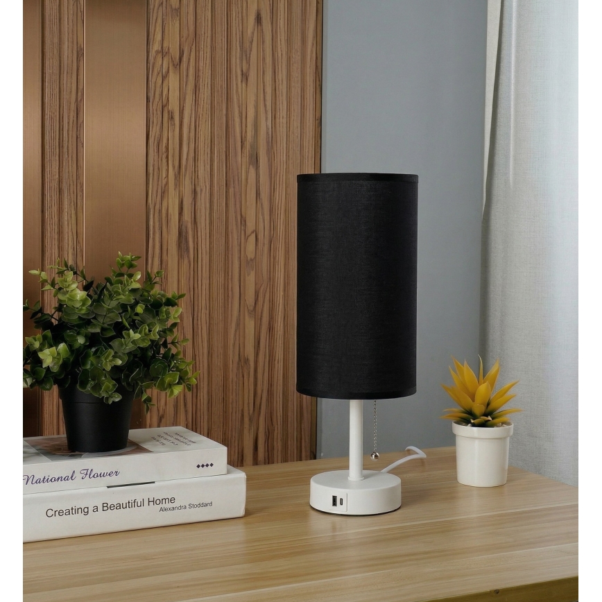Brilagi - Lampă de masă TABLON cu port USB, 1xE27/25W/230V, alb/negru