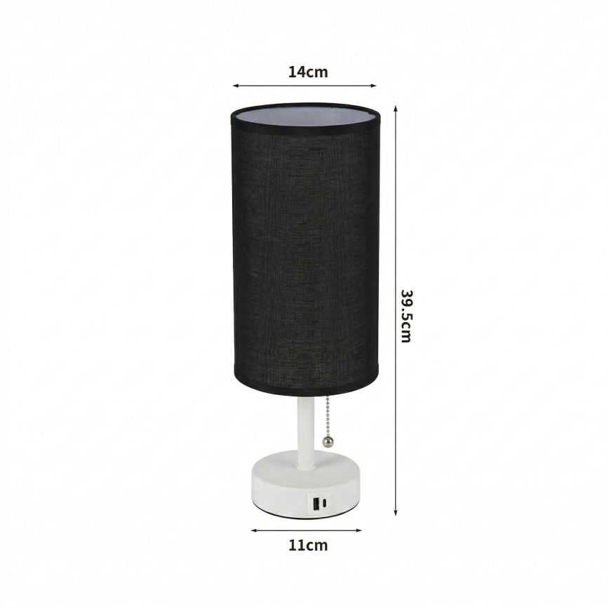 Brilagi - Lampă de masă TABLON cu port USB, 1xE27/25W/230V, alb/negru