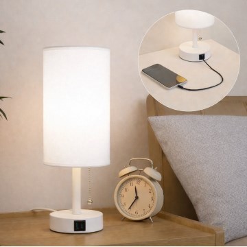 Brilagi - Lampă de masă TABLON cu port USB, 1xE27/25W/230V, albă