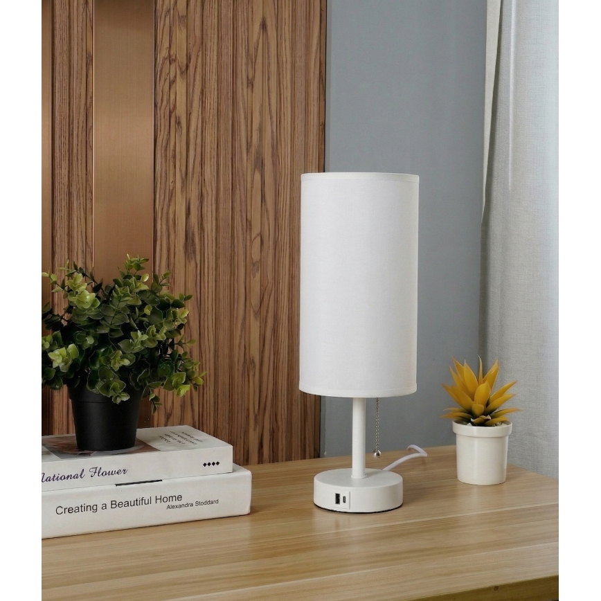 Brilagi - Lampă de masă TABLON cu port USB, 1xE27/25W/230V, albă