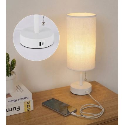 Brilagi - Lampă de masă TABLON cu port USB, 1xE27/25W/230V, albă