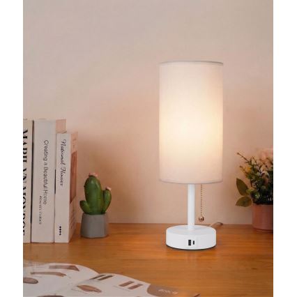 Brilagi - Lampă de masă TABLON cu port USB, 1xE27/25W/230V, albă