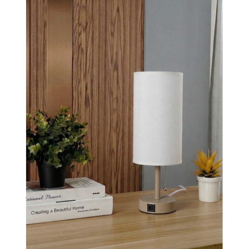 Brilagi - Lampă de masă TABLON cu port USB, 1xE27/25W/230V, bej/alb