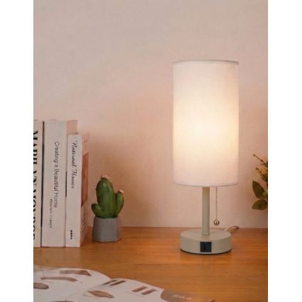 Brilagi - Lampă de masă TABLON cu port USB, 1xE27/25W/230V, bej/alb