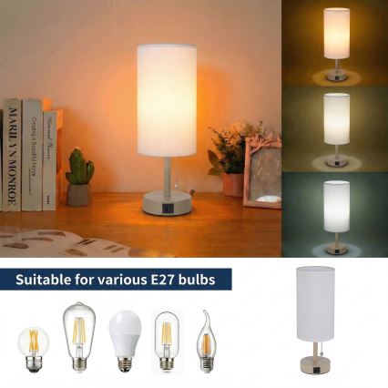 Brilagi - Lampă de masă TABLON cu port USB, 1xE27/25W/230V, bej/alb