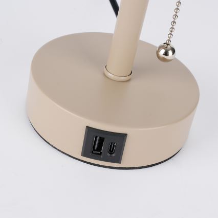 Brilagi - Lampă de masă TABLON cu port USB, 1xE27/25W/230V, bej/alb