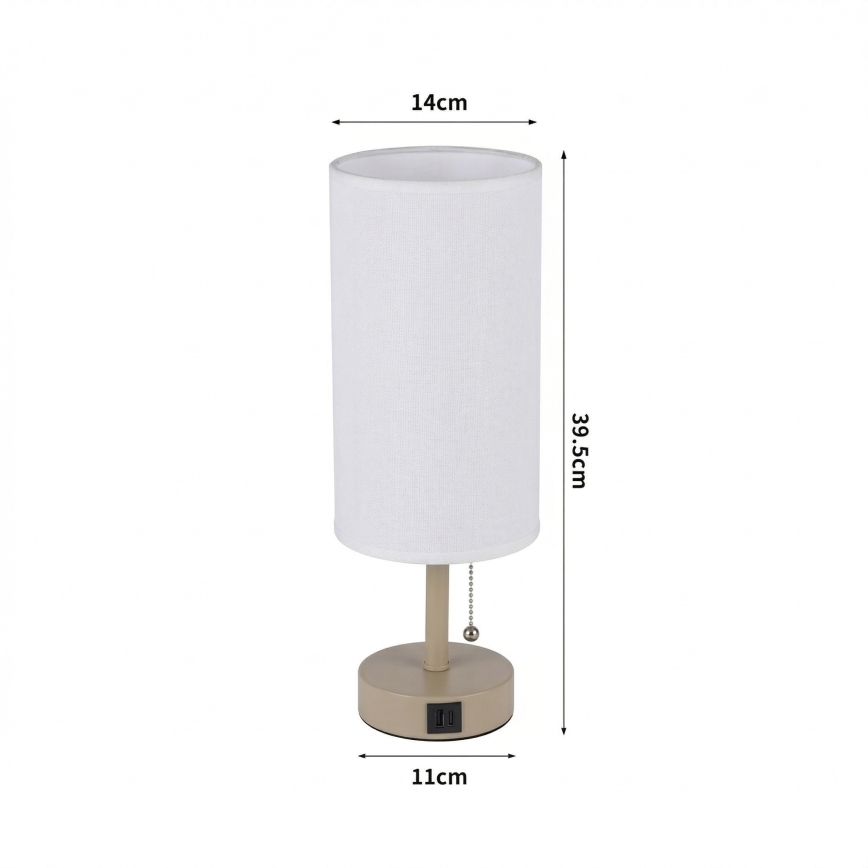 Brilagi - Lampă de masă TABLON cu port USB, 1xE27/25W/230V, bej/alb