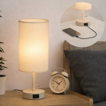 Brilagi - Lampă de masă TABLON cu port USB, 1xE27/25W/230V, bej/crem