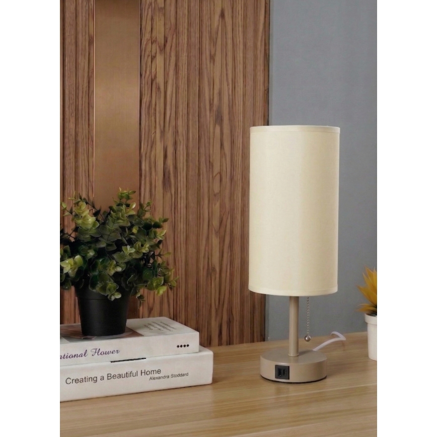 Brilagi - Lampă de masă TABLON cu port USB, 1xE27/25W/230V, bej/crem