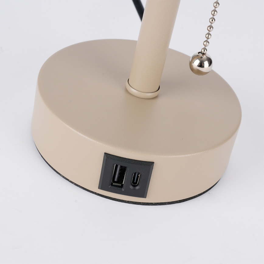 Brilagi - Lampă de masă TABLON cu port USB 1xE27/25W/230V bej/gri