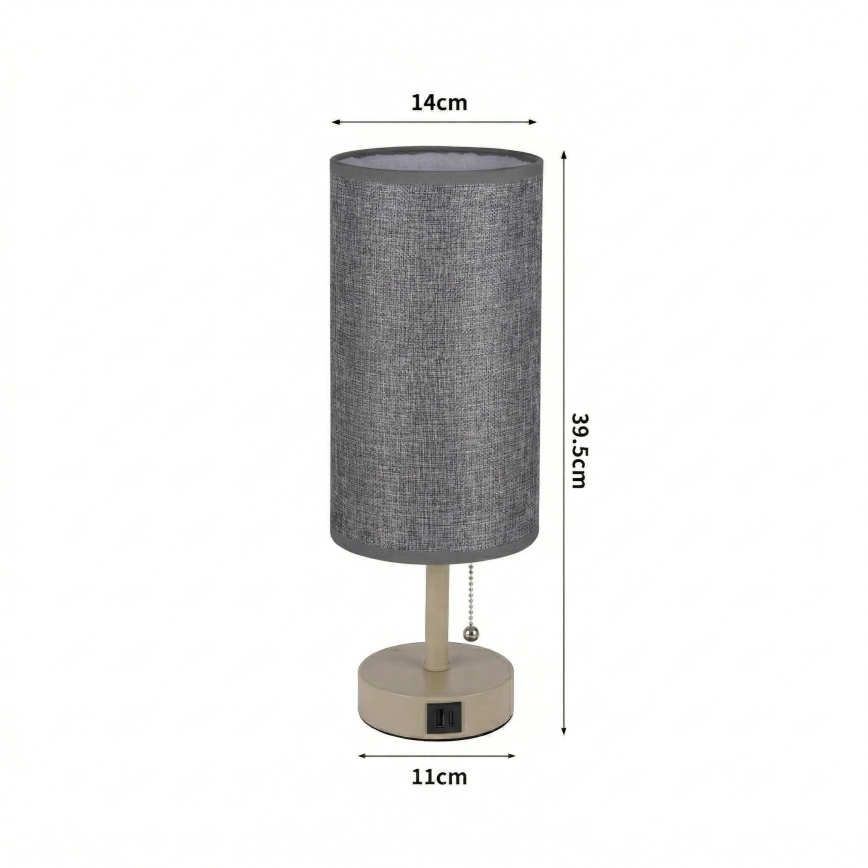 Brilagi - Lampă de masă TABLON cu port USB 1xE27/25W/230V bej/gri