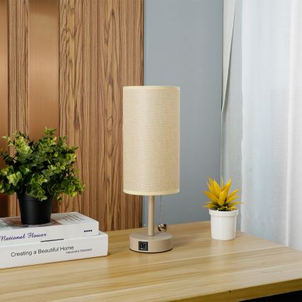 Brilagi - Lampă de masă TABLON cu port USB 1xE27/25W/230V bej