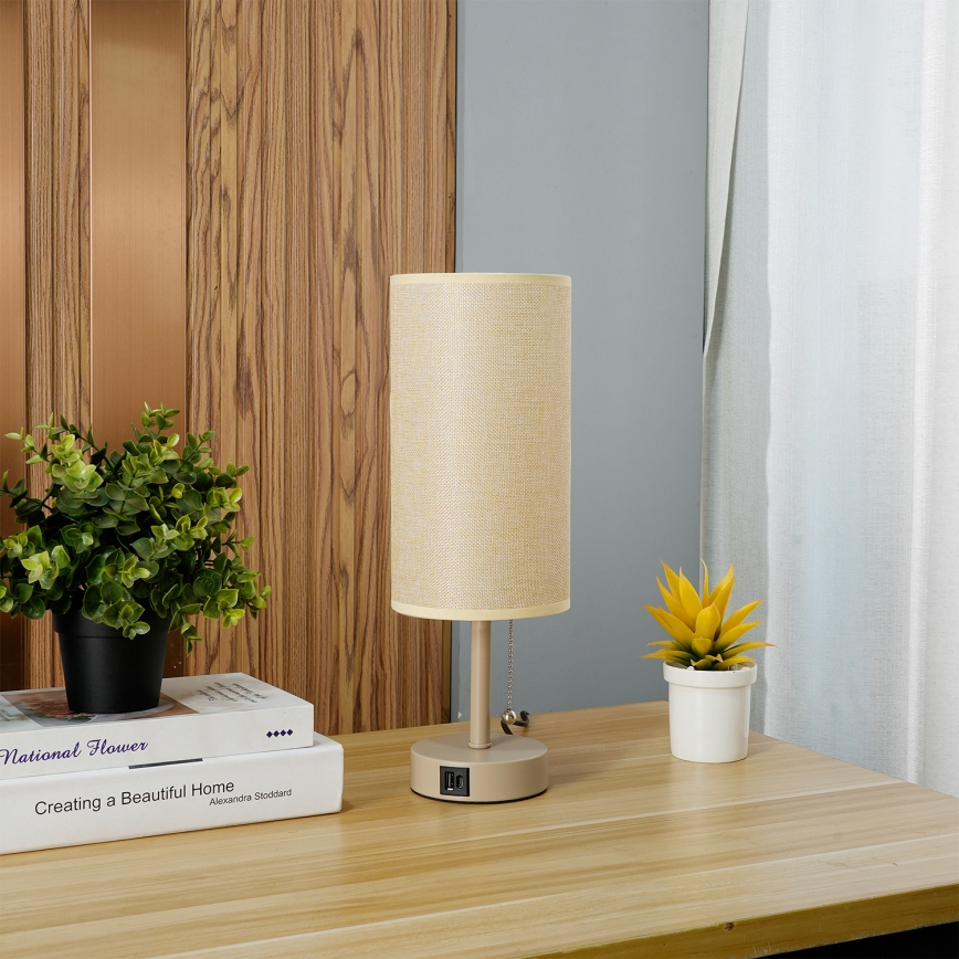 Brilagi - Lampă de masă TABLON cu port USB 1xE27/25W/230V bej