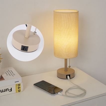 Brilagi - Lampă de masă TABLON cu port USB 1xE27/25W/230V bej