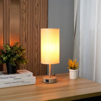 Brilagi - Lampă de masă TABLON cu port USB 1xE27/25W/230V bej