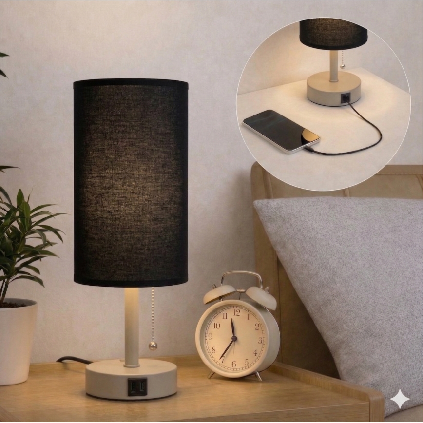 Brilagi - Lampă de masă TABLON cu port USB, 1xE27/25W/230V, bej/negru