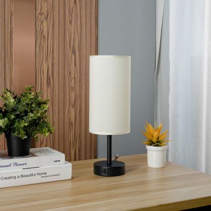 Brilagi - Lampă de masă TABLON cu port USB 1xE27/25W/230V negru/crem