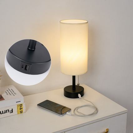 Brilagi - Lampă de masă TABLON cu port USB 1xE27/25W/230V negru/crem